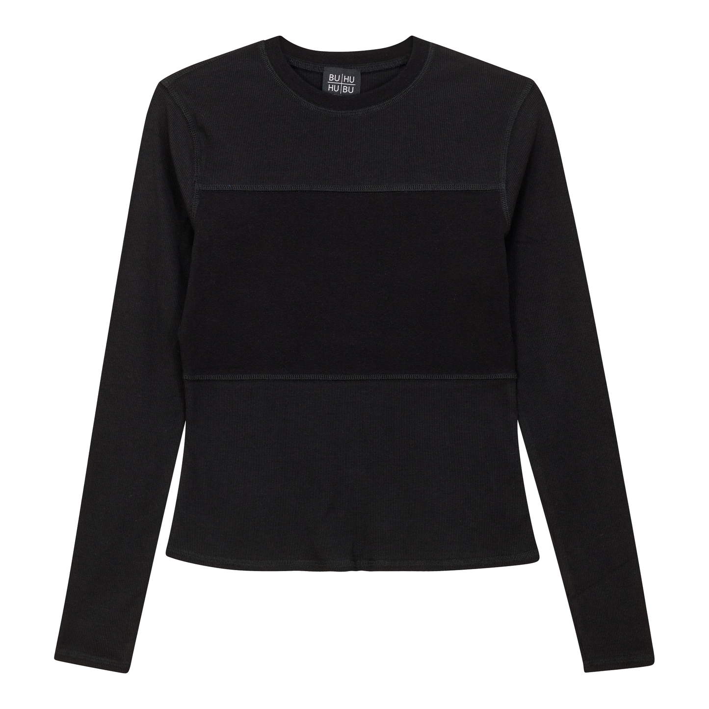 Ribbed Solid Stitching Tee Black