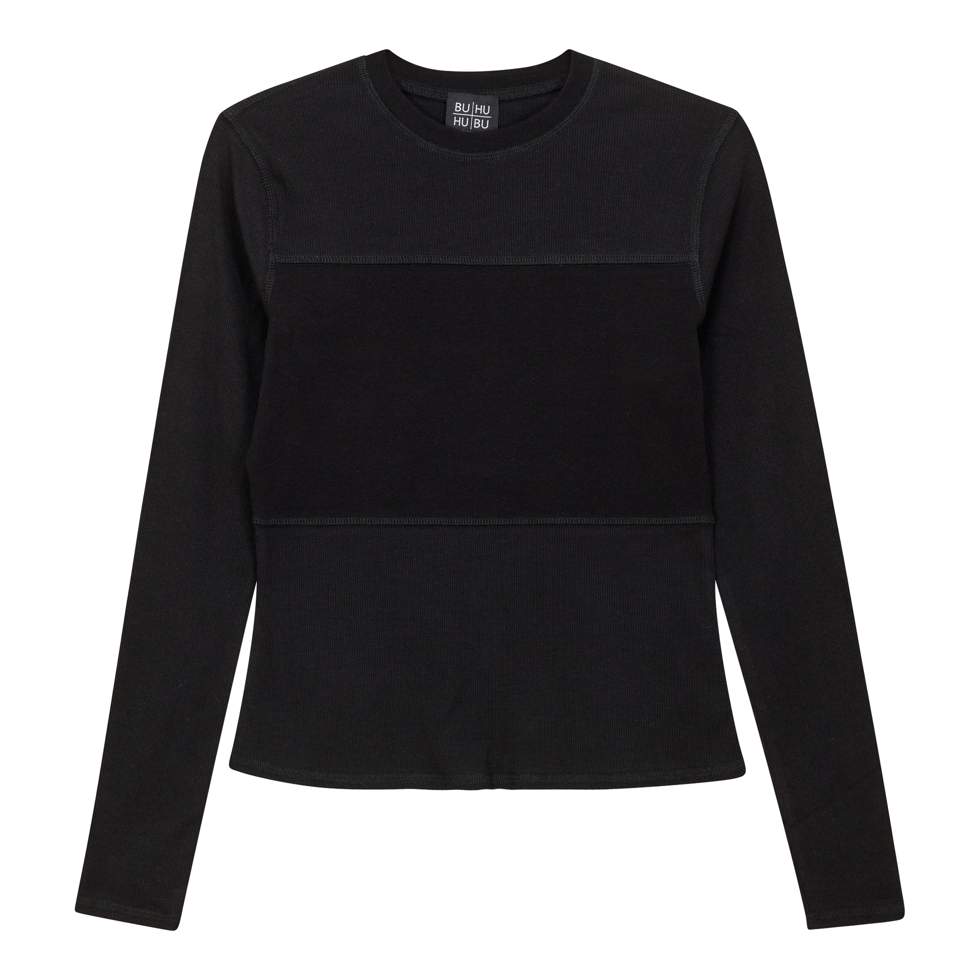 Ribbed Solid Stitching Tee Black