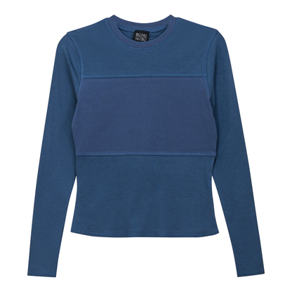 Ribbed Solid Stitching Tee Chambray