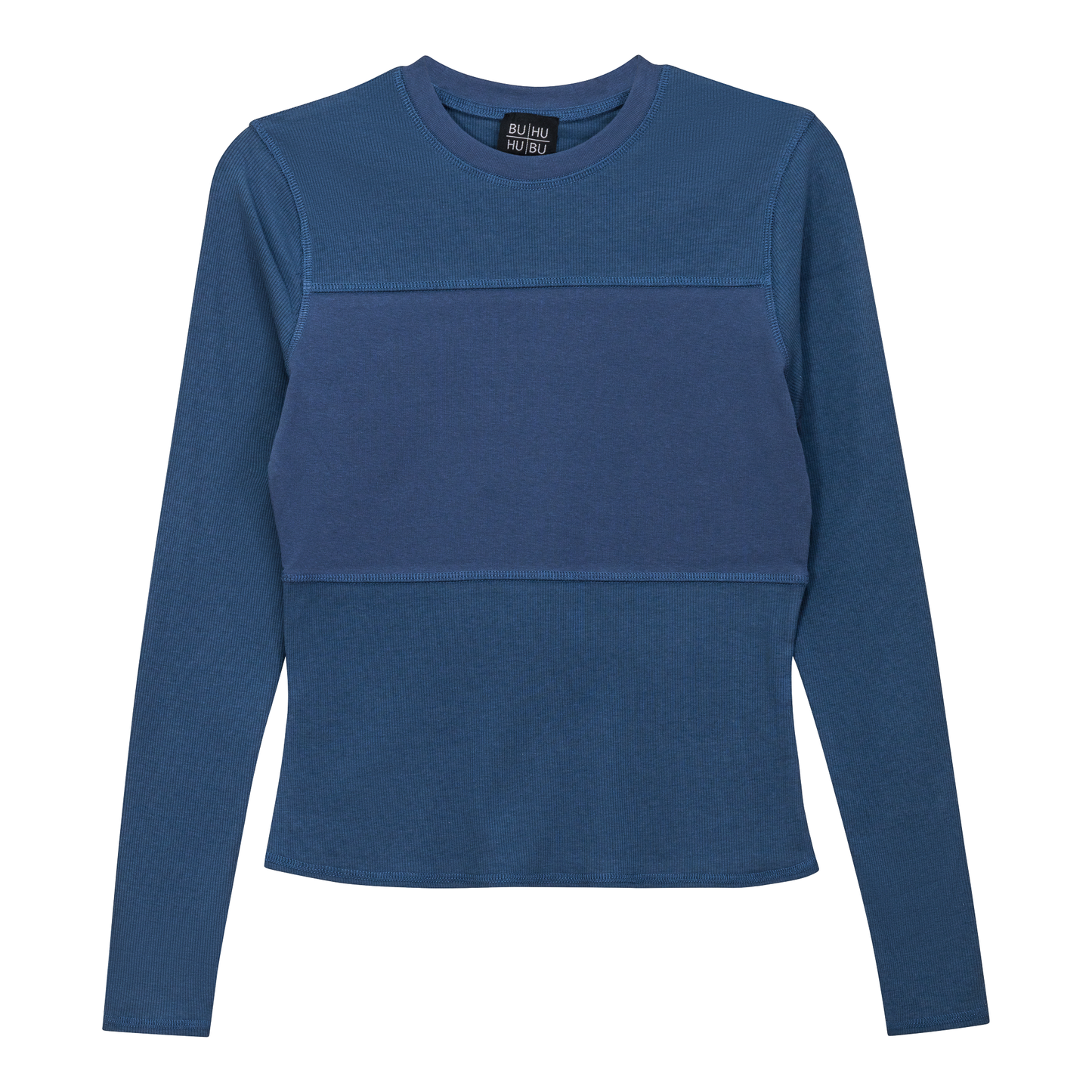 Ribbed Solid Stitching Tee Chambray