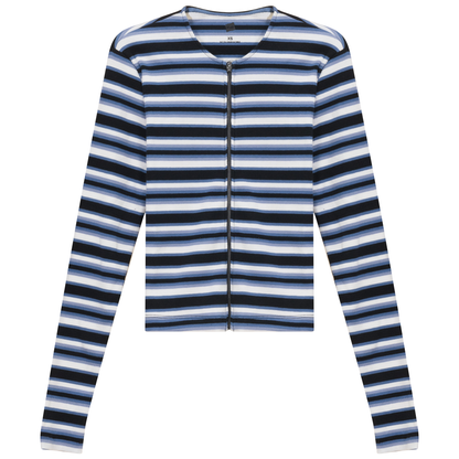 Stripped Zip Tee Denim-Black