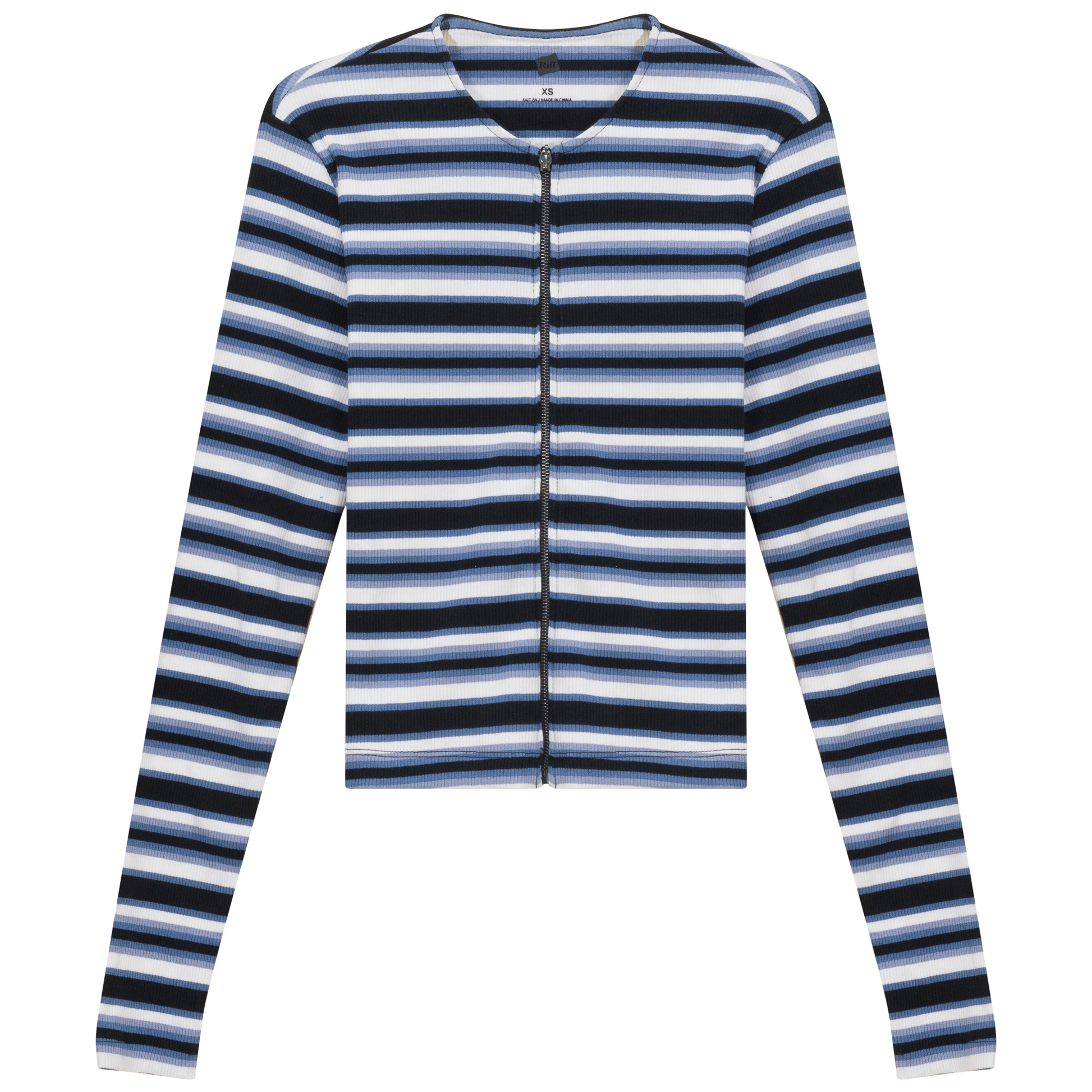 Stripped Zip Tee Denim-Black