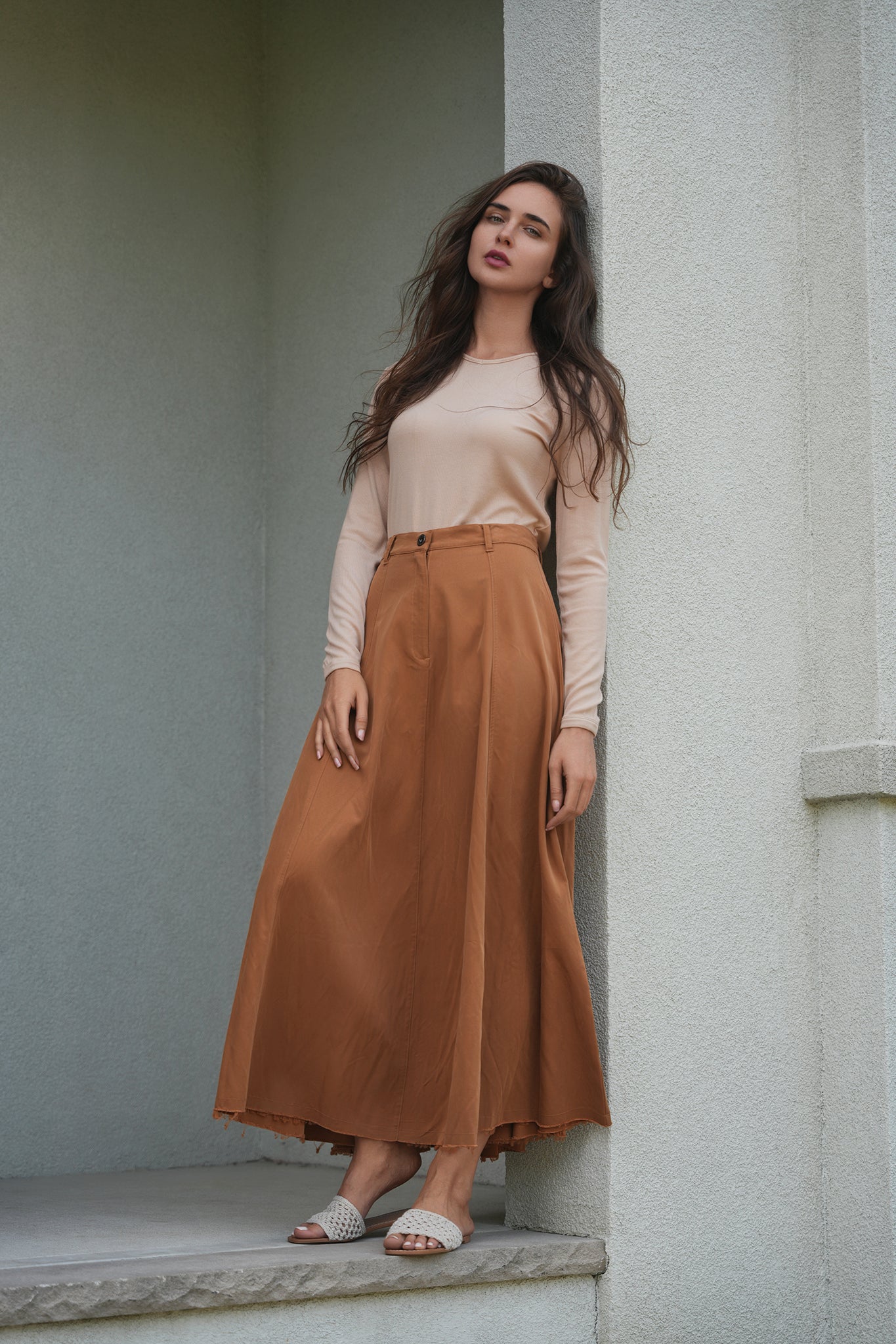 Cotton Maxi A Line Fringe Skirt