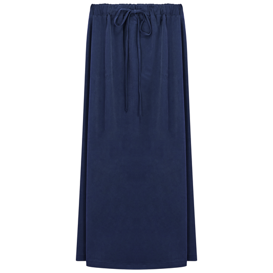 Cotton Midi Drawstring Skirt Dark Denim