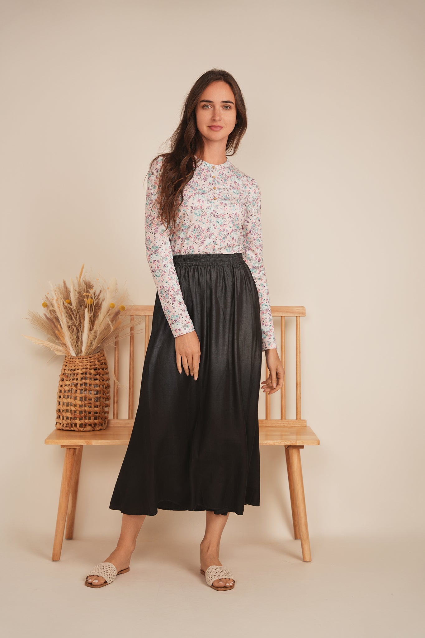 Henley Front Floral Tee