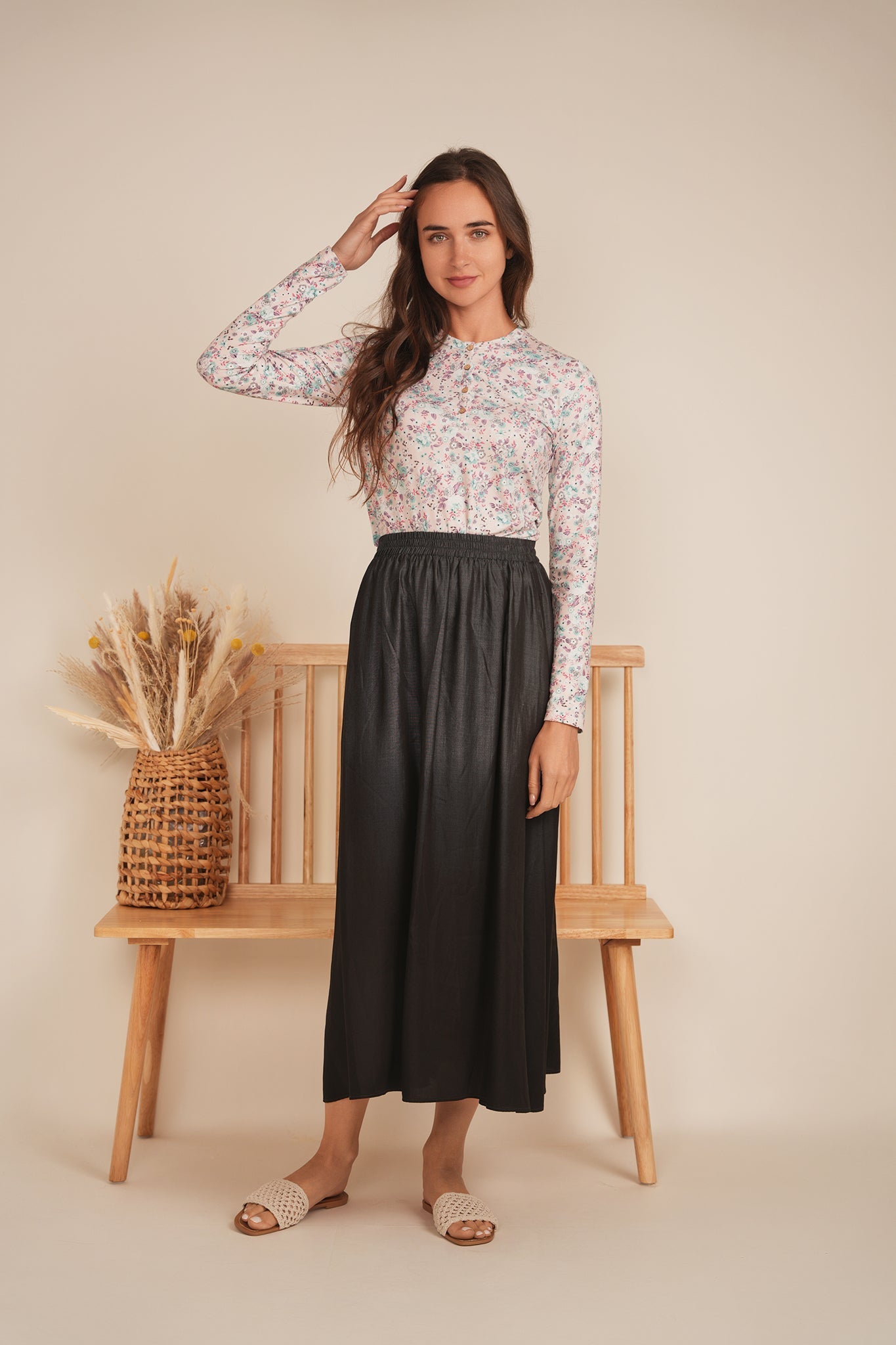 Henley Front Floral Tee