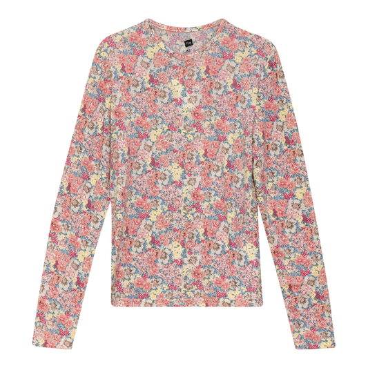 Cotton Floral Long Sleeves V Neck Tee