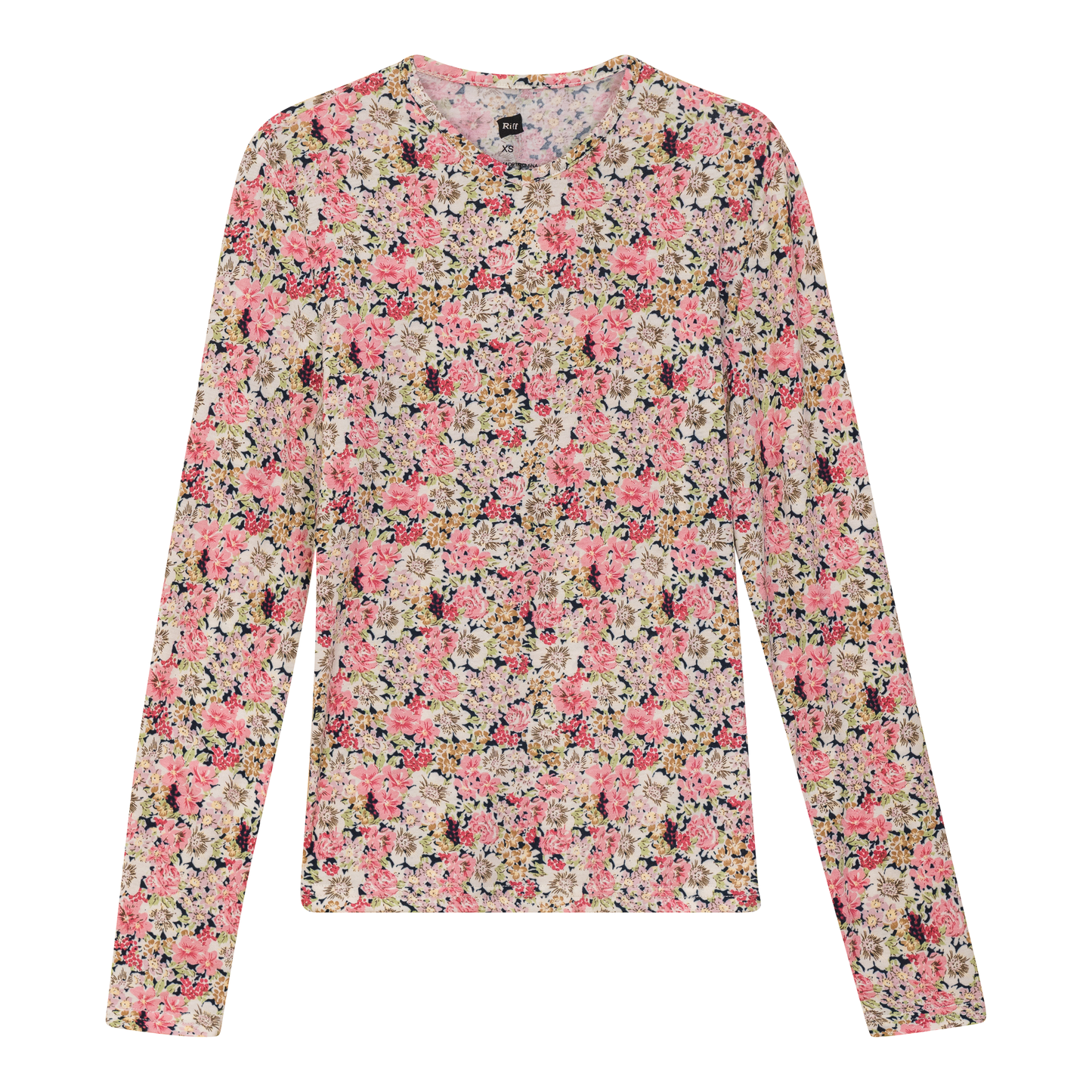 Cotton Floral Long Sleeves V Neck Tee Pink