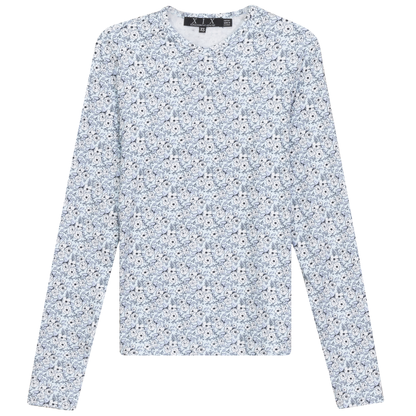 Printed V Neck Long Sleeve Tee Blue