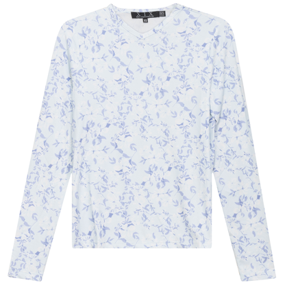Printed V Neck Long Sleeve Tee Light Blue