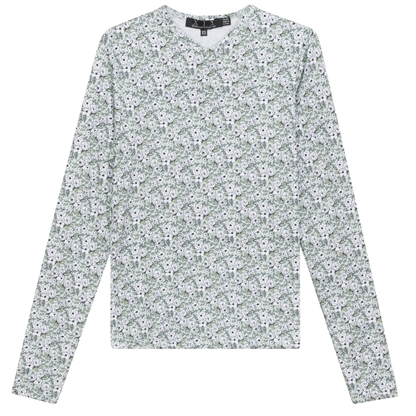 Printed V Neck Long Sleeve Tee Mint