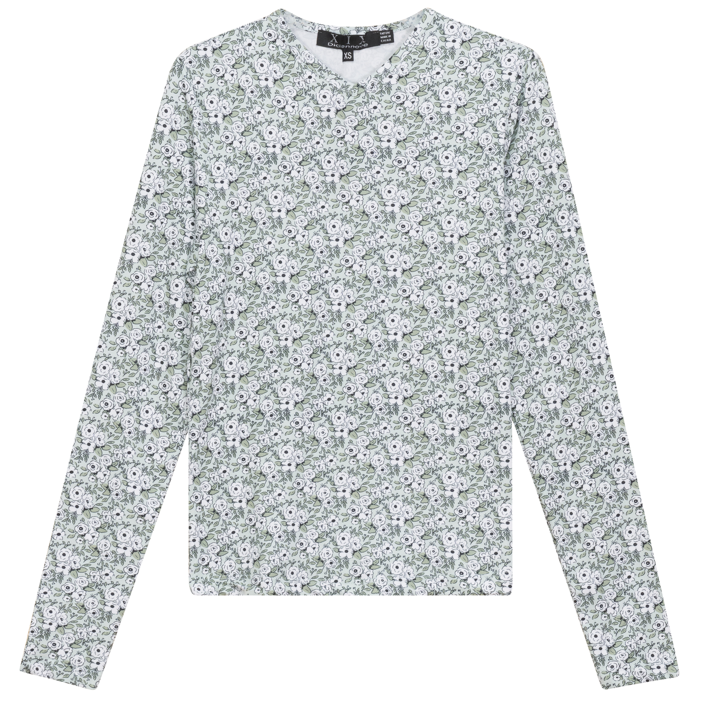 Printed V Neck Long Sleeve Tee Mint