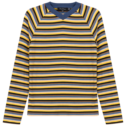 Stripped V Neck Raglan Tee Denim