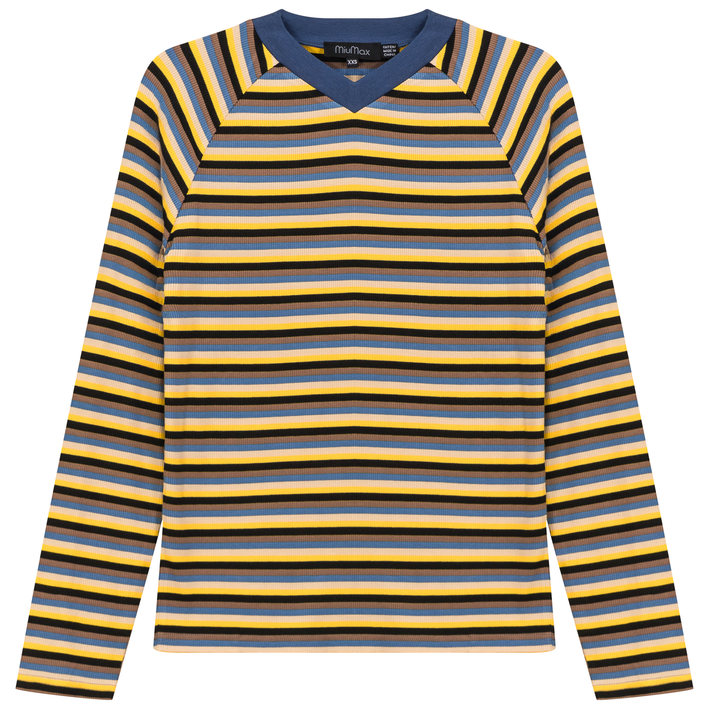 Stripped V Neck Raglan Tee Denim