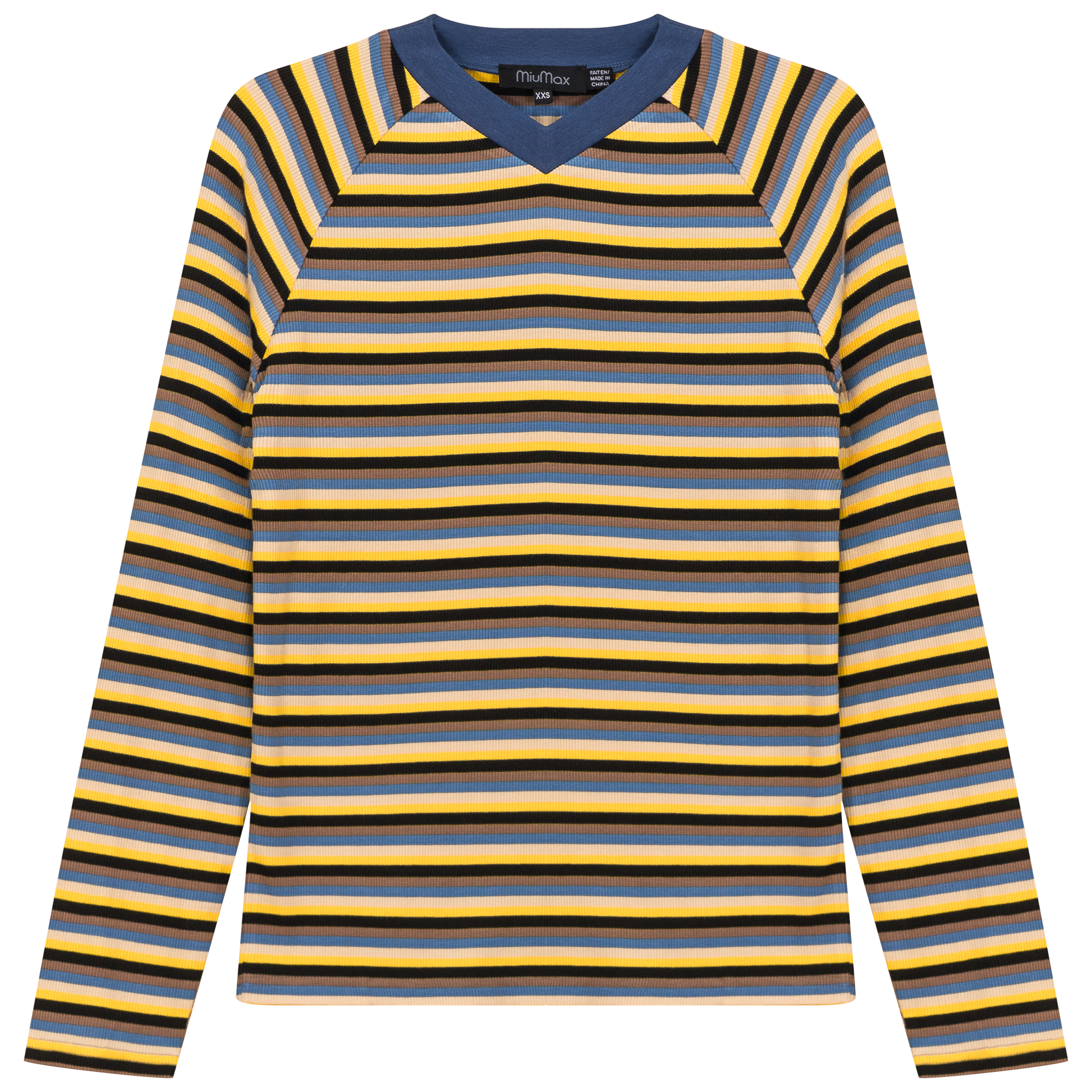 Stripped V Neck Raglan Tee Denim