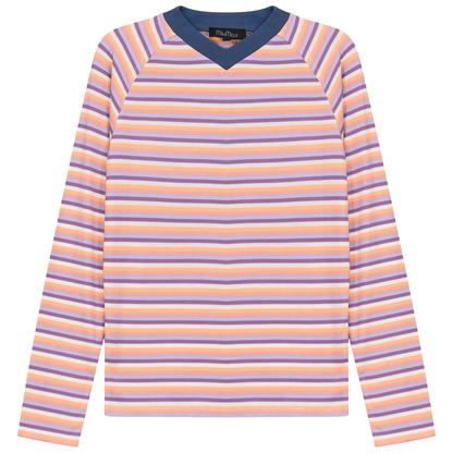Stripped V Neck Raglan Tee Mauve