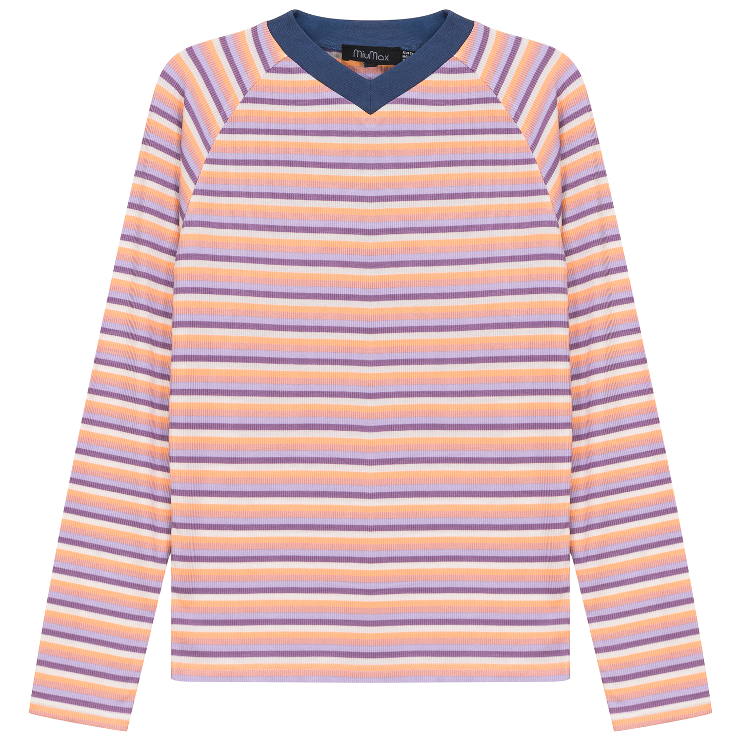 Stripped V Neck Raglan Tee Mauve