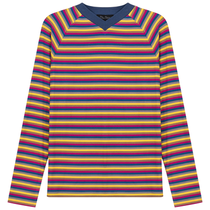 Stripped V Neck Raglan Tee Pink