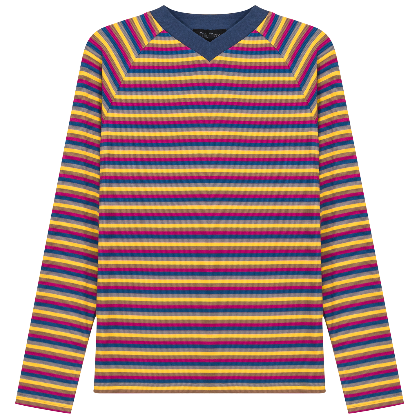 Stripped V Neck Raglan Tee Pink