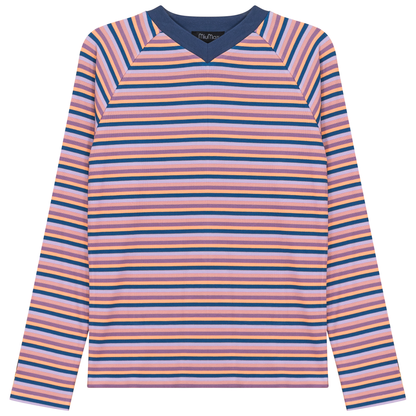 Stripped V Neck Raglan Tee Sapphire