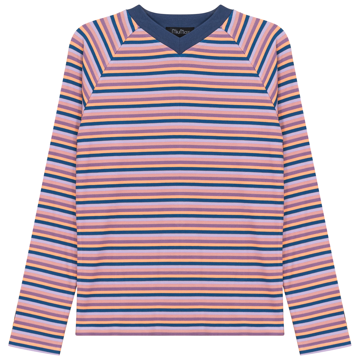 Stripped V Neck Raglan Tee Sapphire