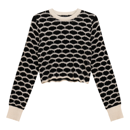Cropped Wave Sweater Black Cream