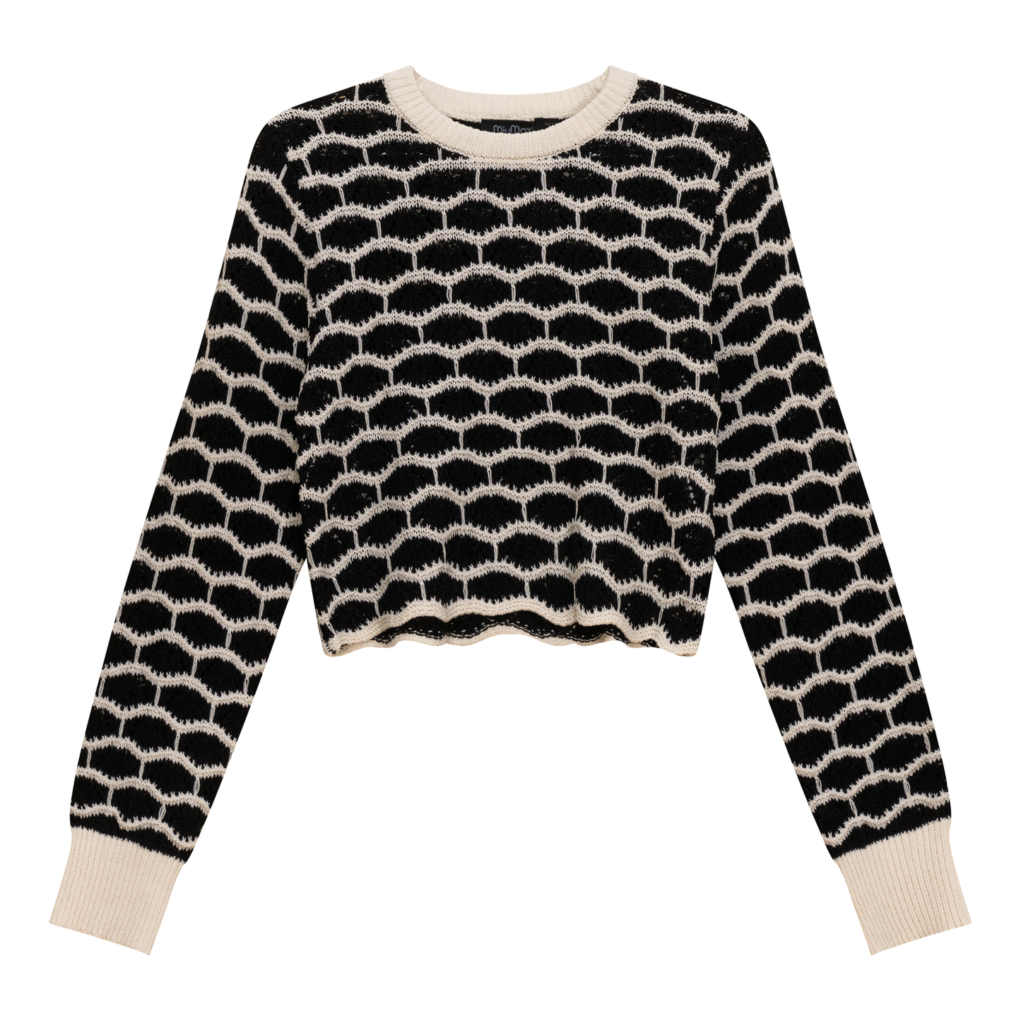 Cropped Wave Sweater Black Cream
