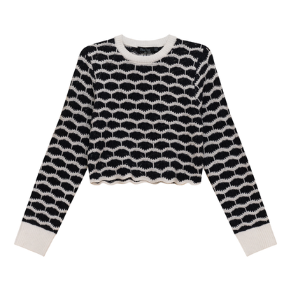 Cropped Wave Sweater Dark Navy White