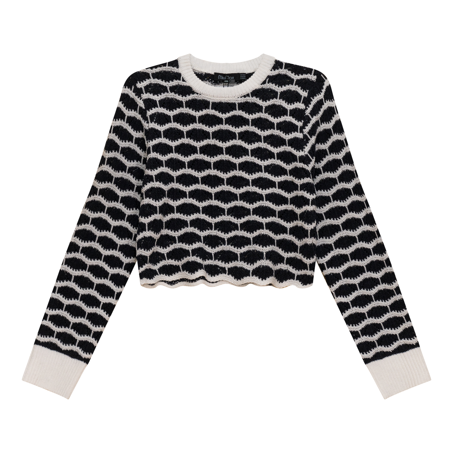 Cropped Wave Sweater Dark Navy White