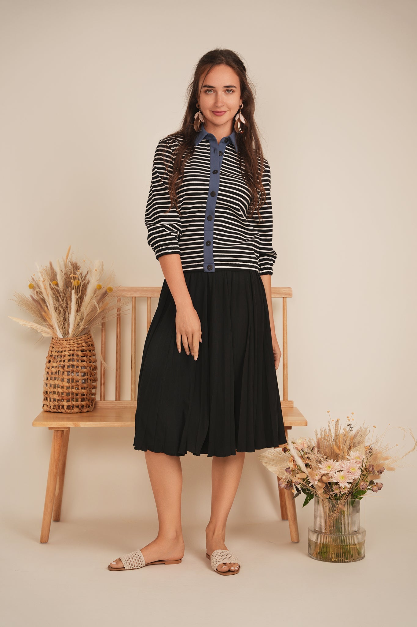 Short Pique Burst Pleated