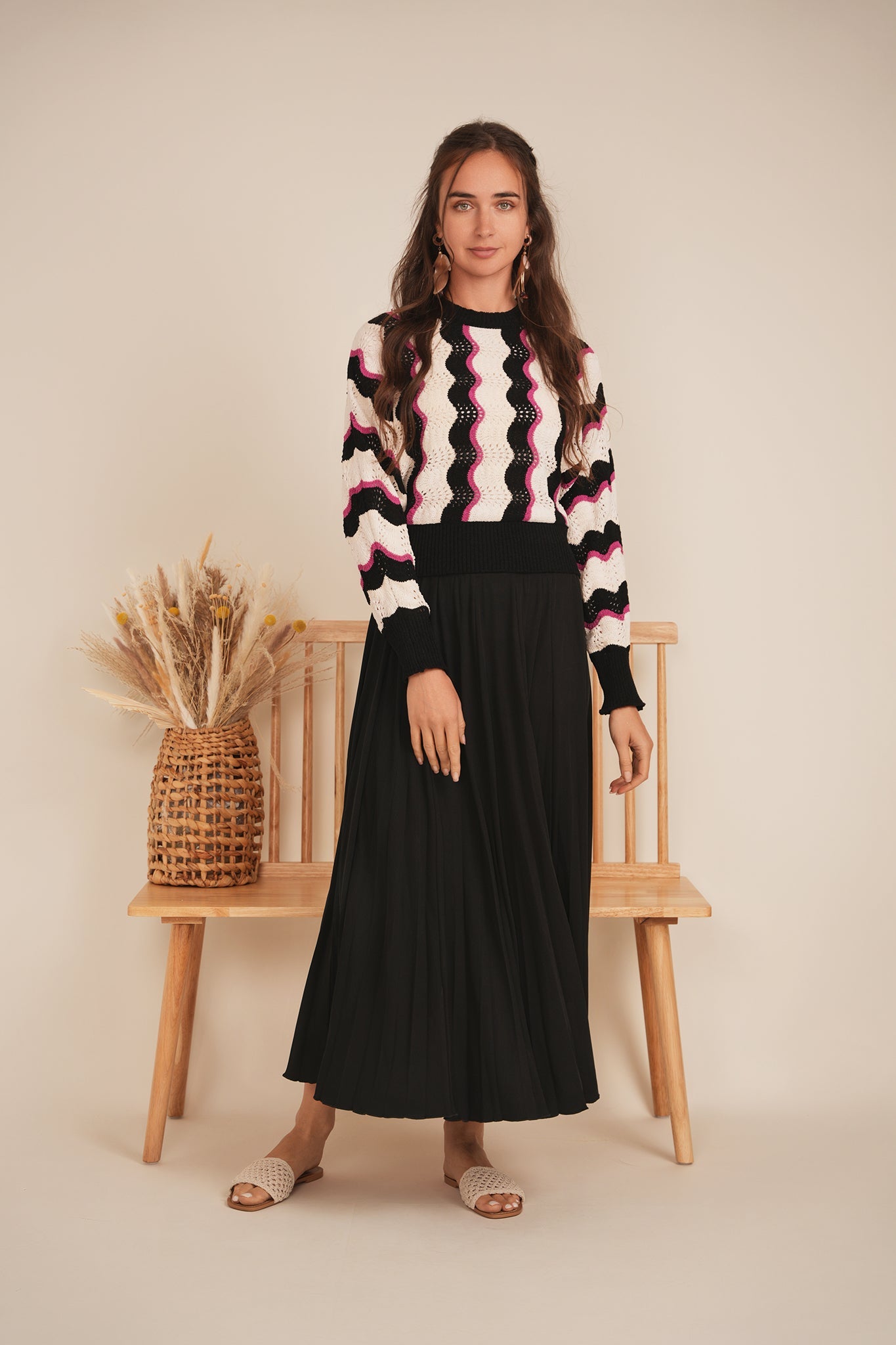 Midi Pique Burst Pleated Skirt