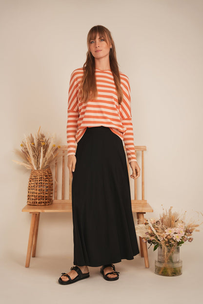 Cotton Striped V Neck Top