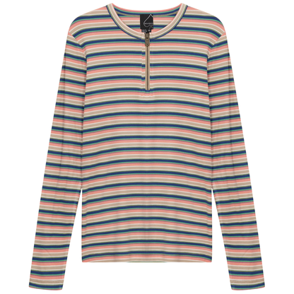 Ribbed Striped Henley Tee Denim Stone