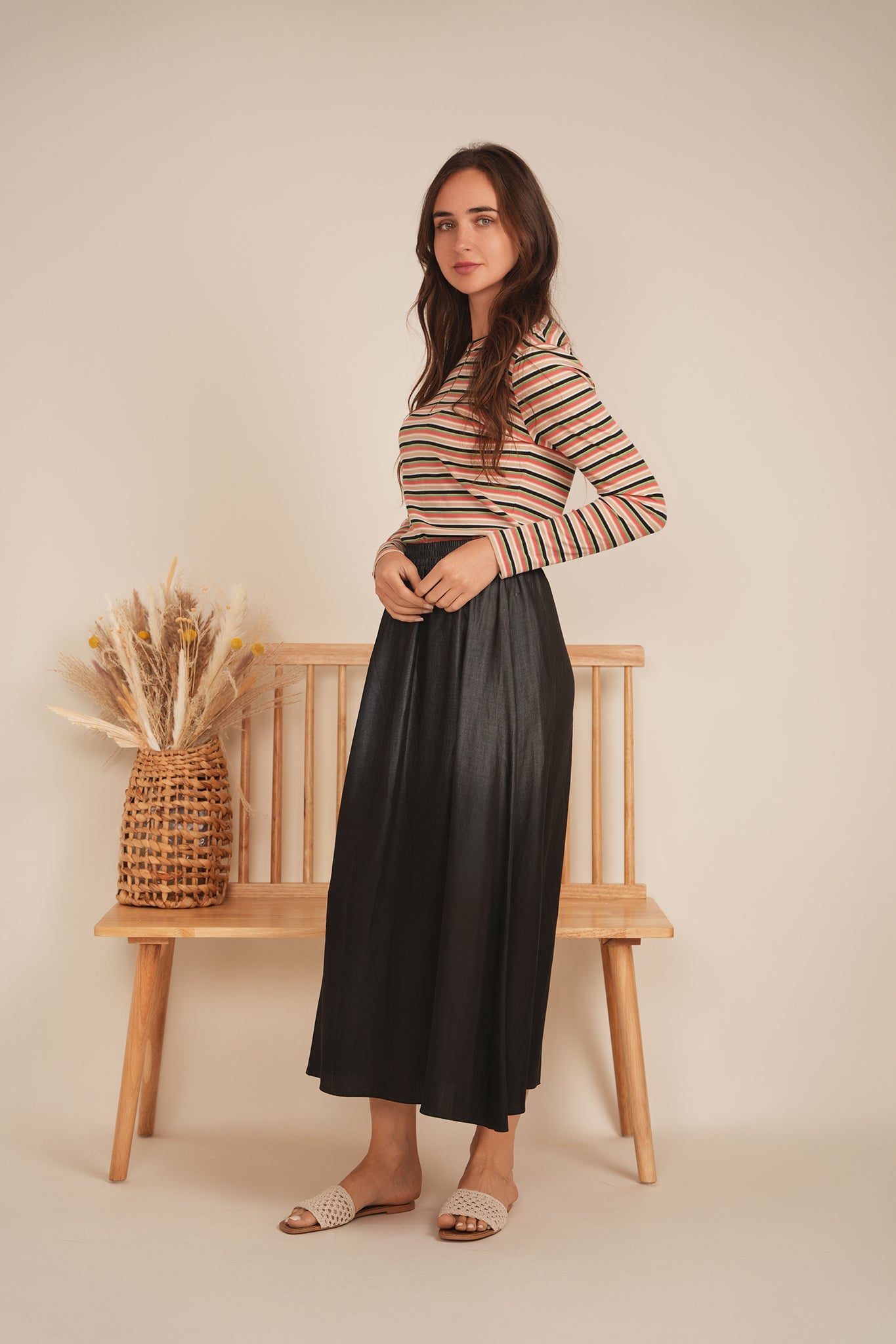 Ribbed Striped Henley Tee