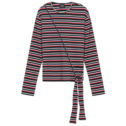 Striped Wrap Tee Black Red
