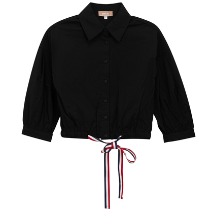 Cropped Ribbon Blouse Black
