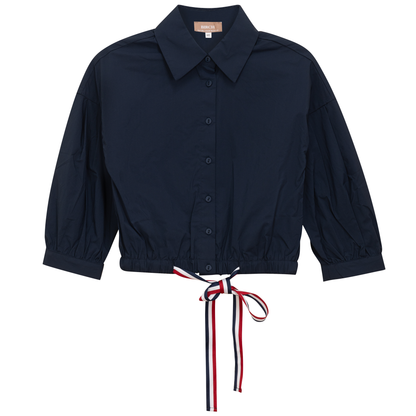 Cropped Ribbon Blouse Navy