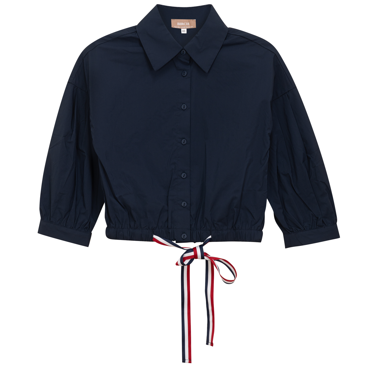 Cropped Ribbon Blouse Navy