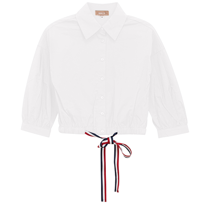 Cropped Ribbon Blouse White