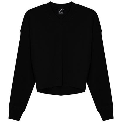 Cropped Cotton V Neck Top Black