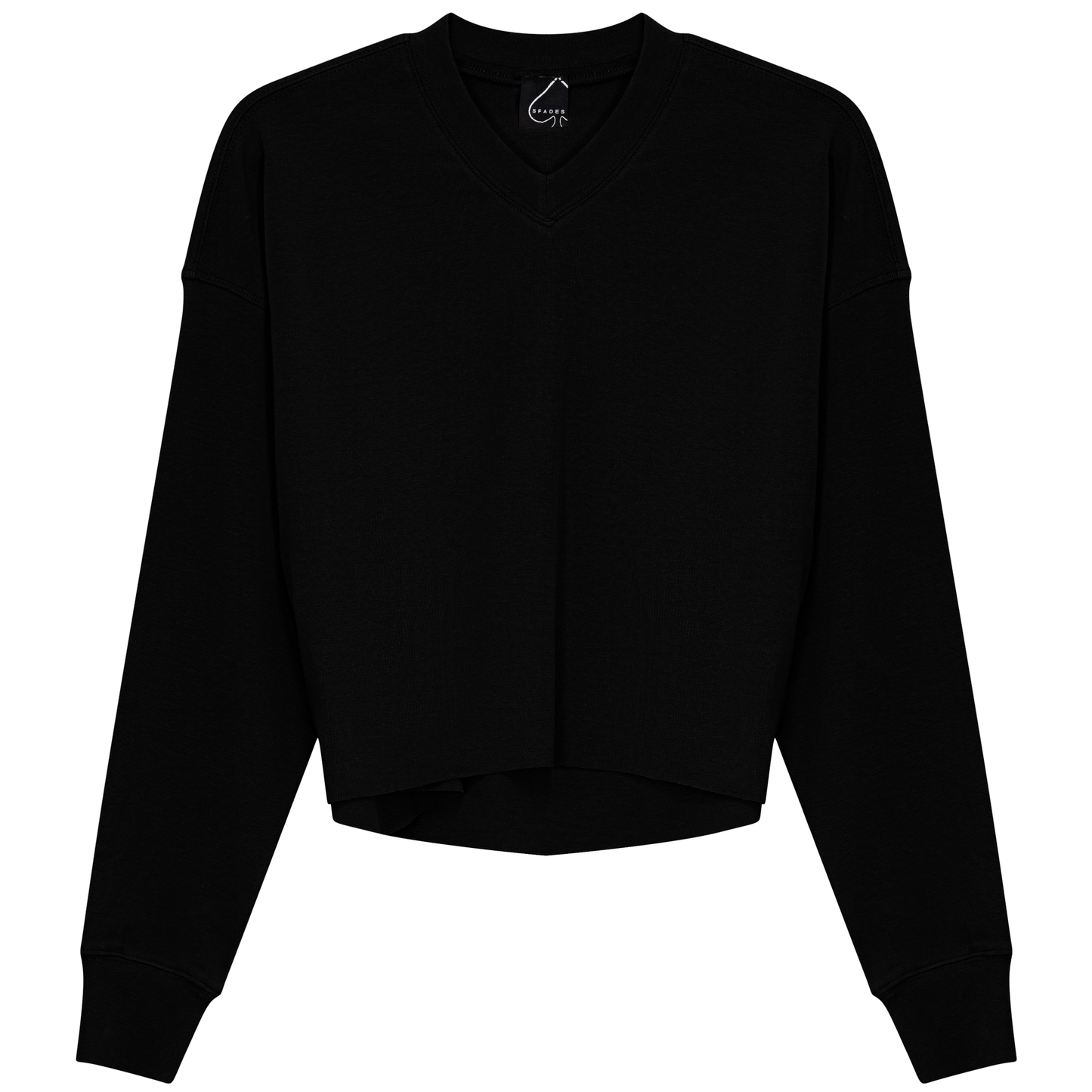 Cropped Cotton V Neck Top Black