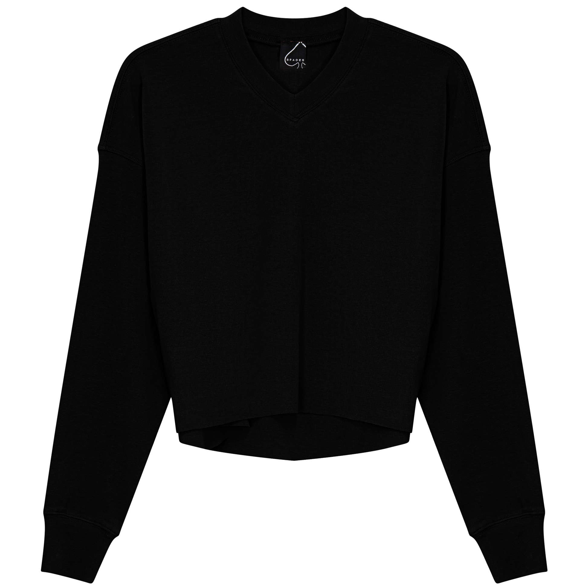 Cropped Cotton V Neck Top Black