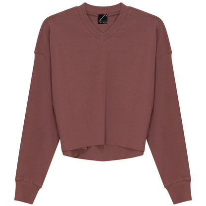 Cropped Cotton V Neck Top Champagne