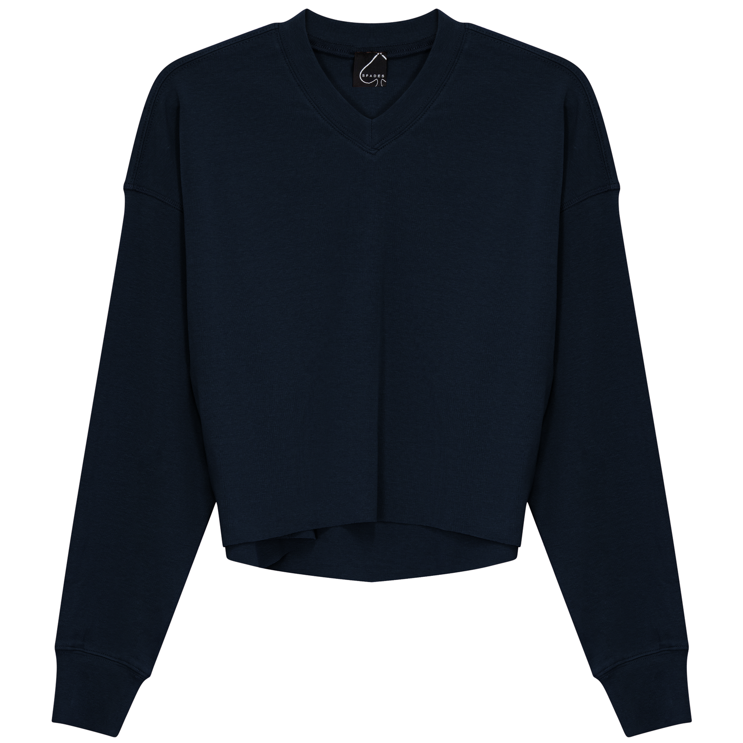 Cropped Cotton V Neck Top Dark Denim