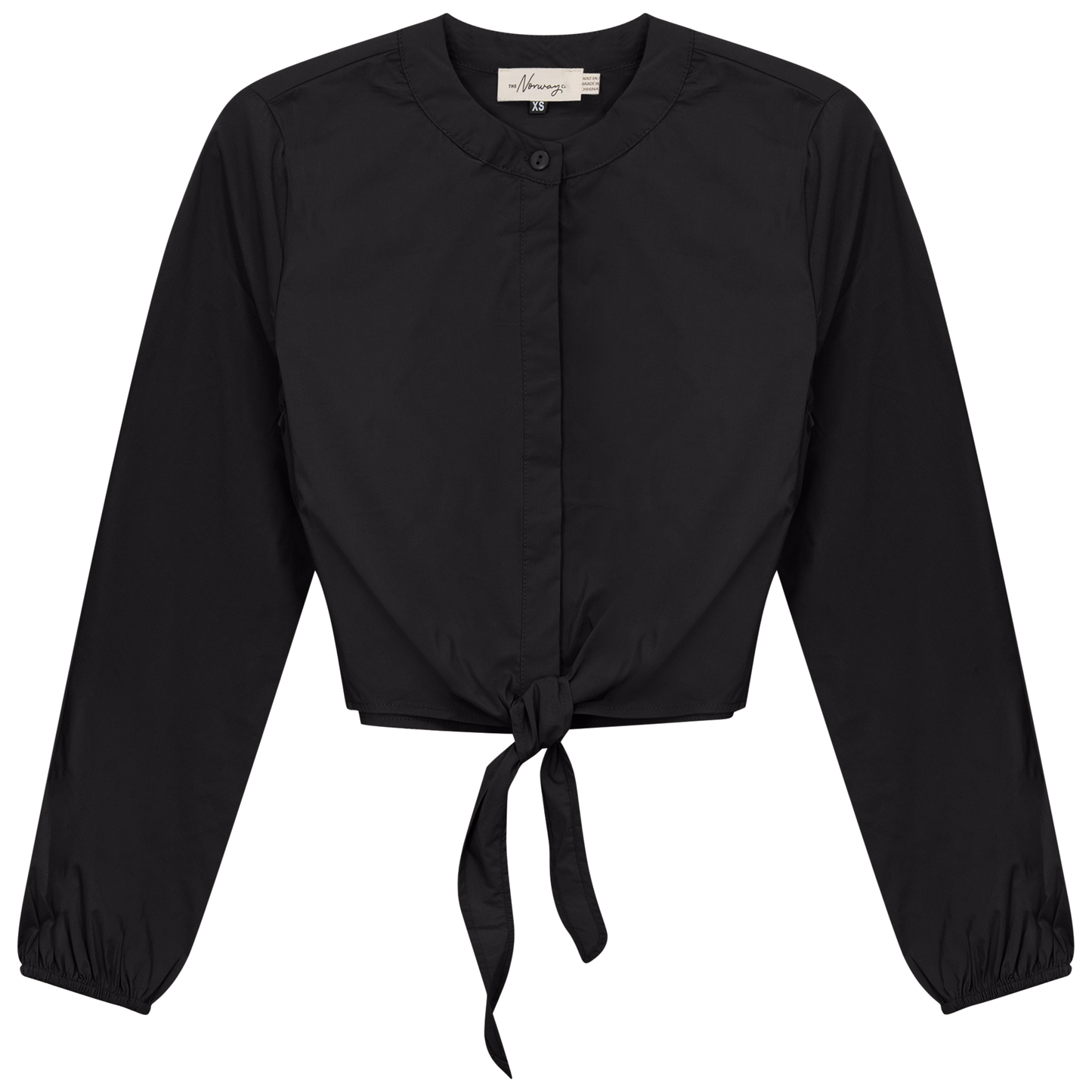Cropped Cotton Tie Blouse Black