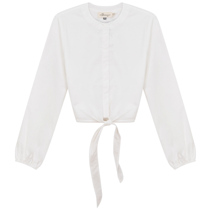 Cropped Cotton Tie Blouse White