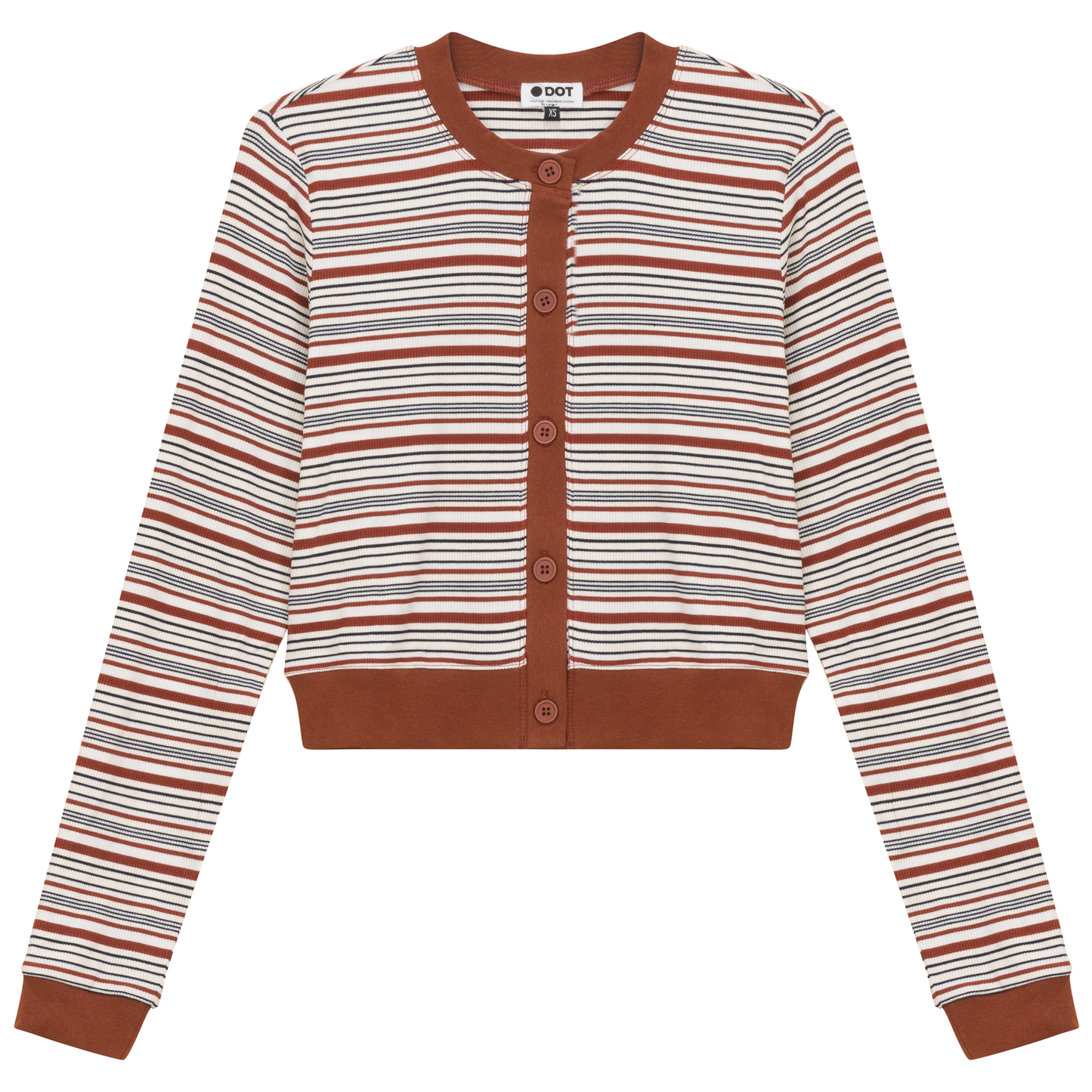 Cropped Button Down Stripped Tee Rust Cream