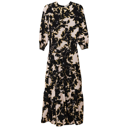 Printed Chiffon High Waisted Midi Dress Blush