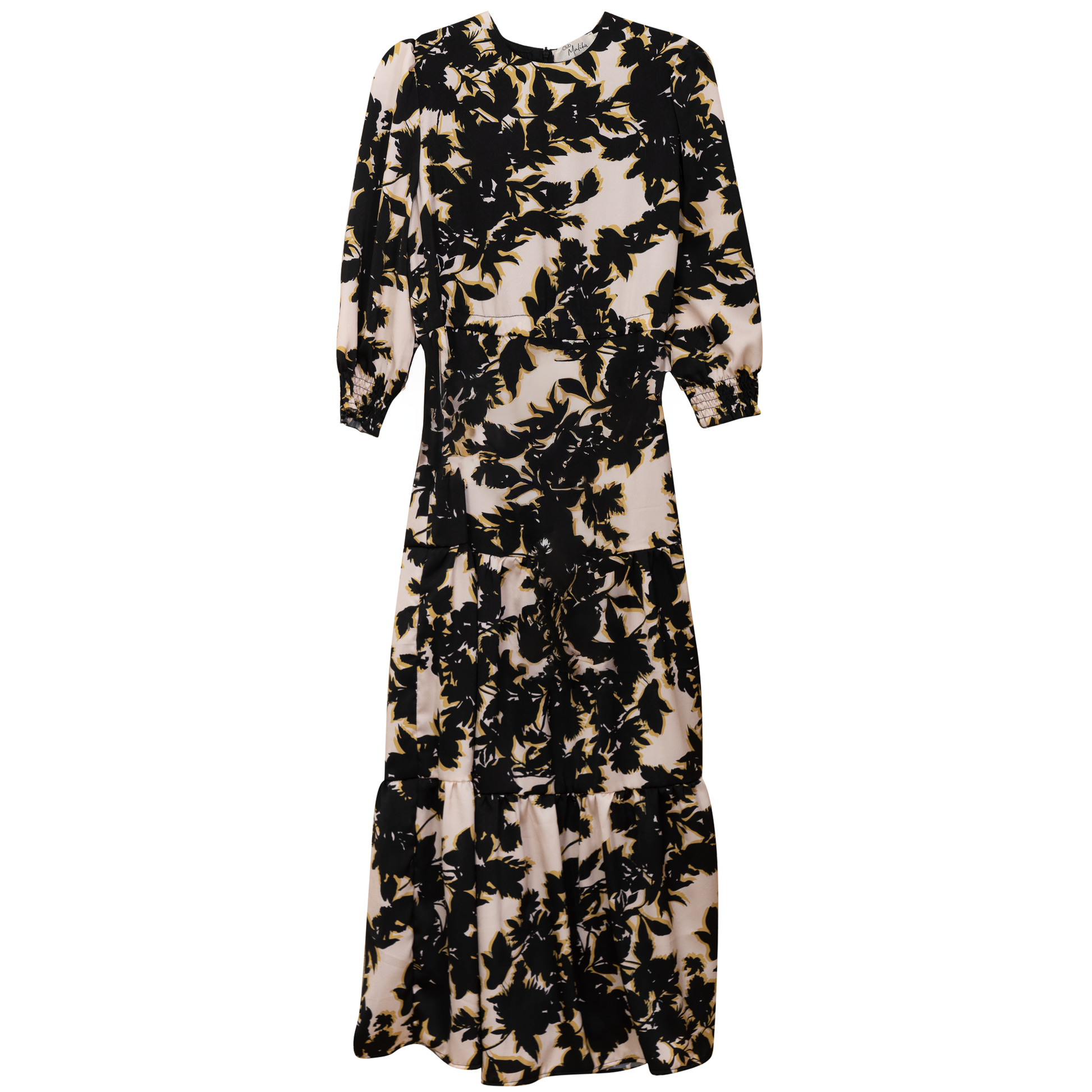 Printed Chiffon High Waisted Midi Dress Blush