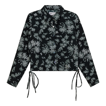 Cropped Printed Chiffon Blouse Black
